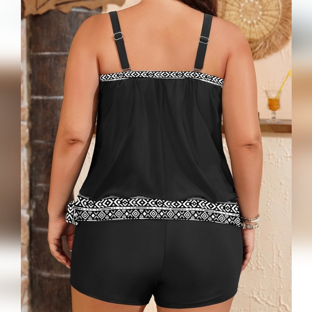 TEMPT ME PLUS SIZE 2 Piece Tankini Swimsuit Side Tie - Picture 2 of 6